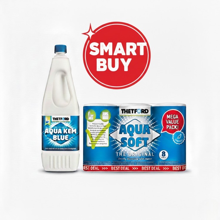 1 - Thetford Aqua Kem Blue Kit y 6 rollos de papel higiénico Aqua Soft para WC químico Camper